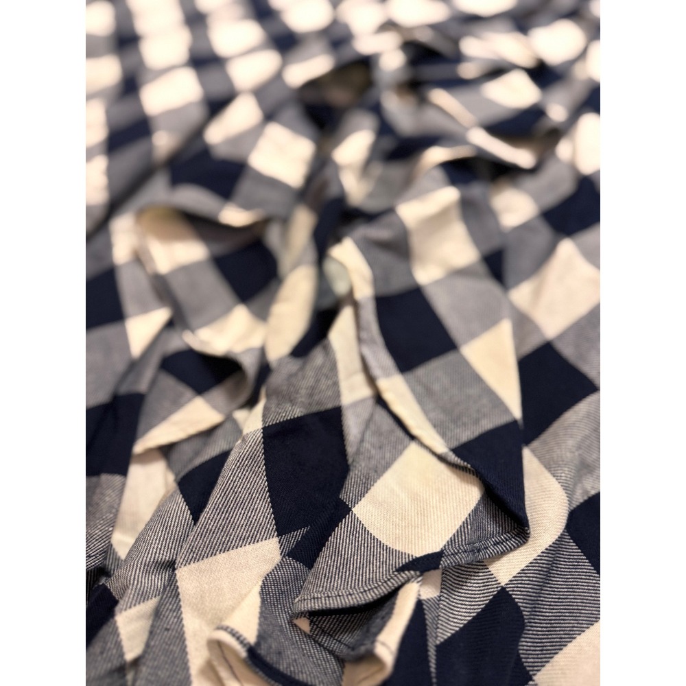 Lauren Ralph Lauren Navy Cream Buffalo Plaid Ruffle Midi Skirt Cotton Women's 12 - Picture 2 of 7